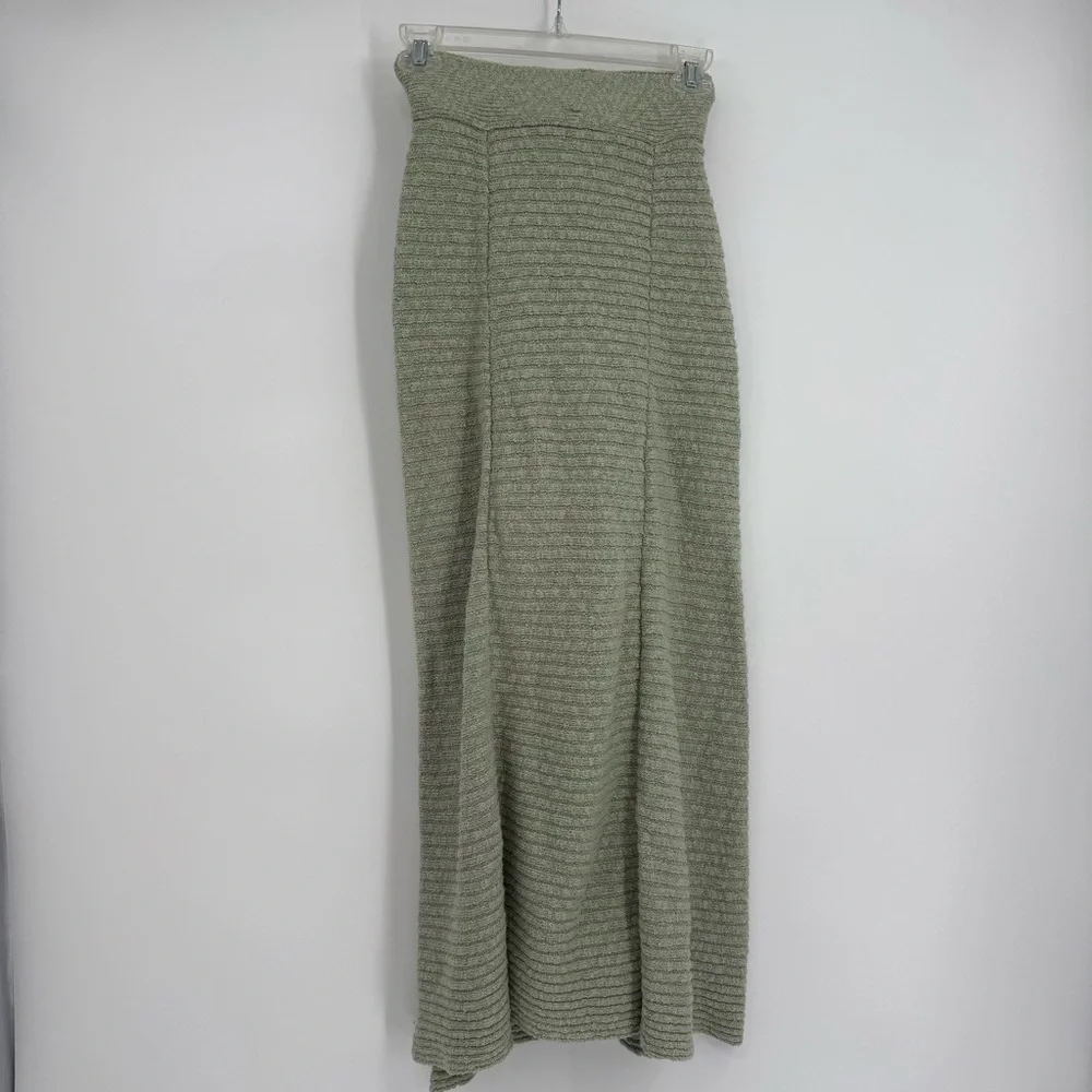 Free People Claudia Green Knit Belted Blanket Skirt Size XS Slit Rib-Knit Maxi - Picture 10 of 11